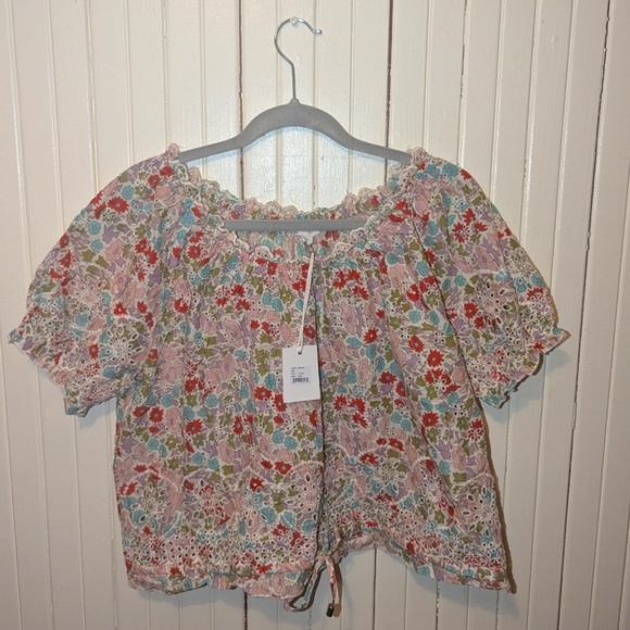 Jennifer Grace Tops - NWT Floral Print Peasant Eyelet Blouse Top by Jennifer Grace Size L